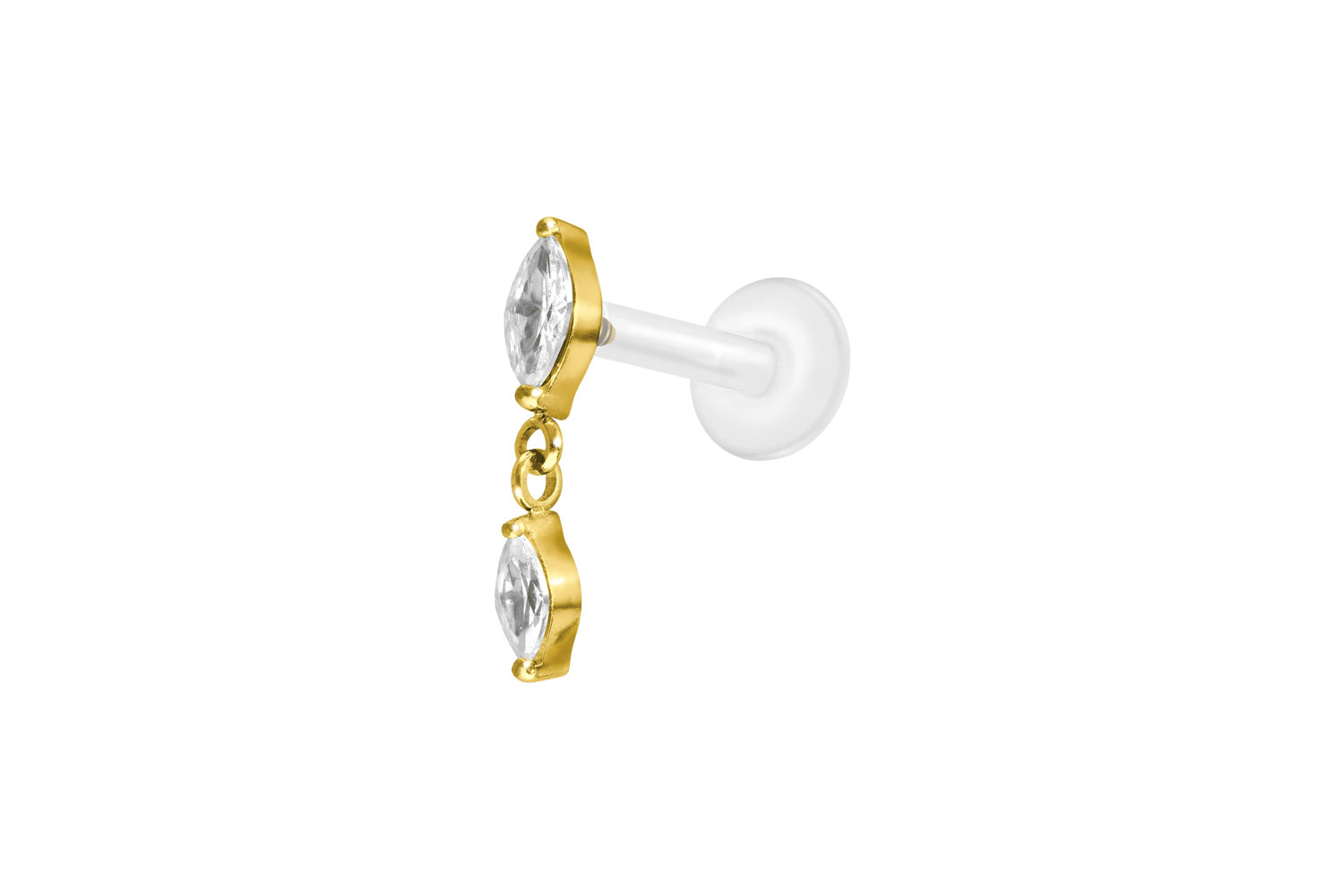 PTFE Labret Piercing mit Innengewinde + Titan-Aufsatz 2 KRISTALLTROPFEN